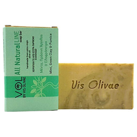 Χειροποίητο Σαπούνι με Μέντα, Πράσινη άργιλο και Ελαφρόπετρα Vis Olivae 90gr